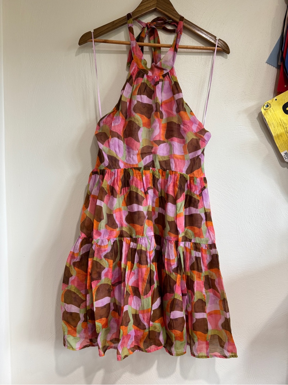 Astr Pink, Brown & Orange Halter Tiered Casual Dress